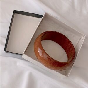 Natural Vintage Women's Glossy Deep Brown Wood Chunky Bangle Bracelet